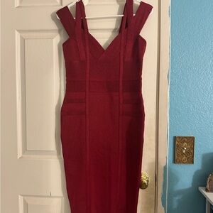 House of CB Deep Red Double-Strap Midi Bodycon Dress